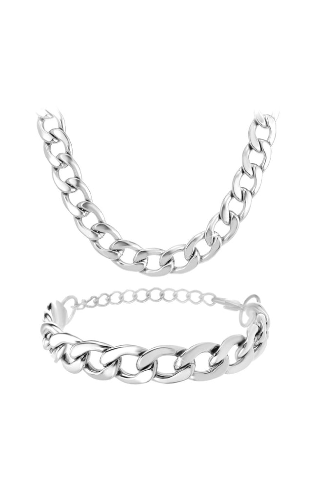 Parure - Collier & bracelet - Acier inoxydable - Argenté