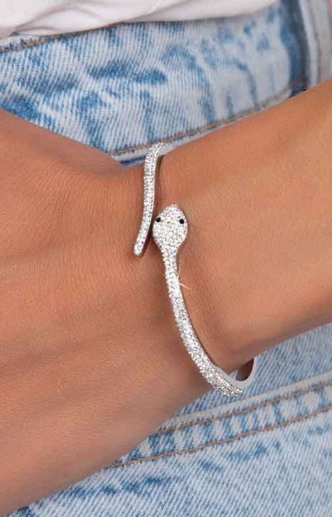 Bracelet - Acier inoxydable, cristaux & diamant - Argenté