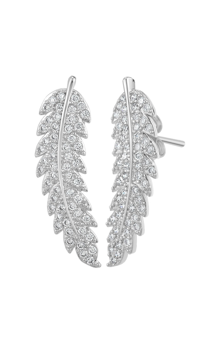 Boucles d'oreilles plumes - Laiton & cristaux - Argenté