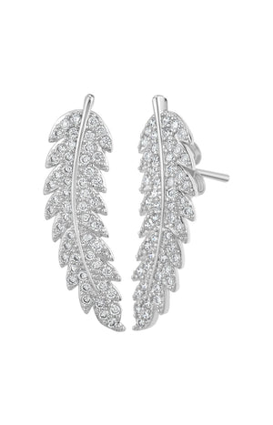 Boucles d'oreilles plumes - Laiton & cristaux - Argenté