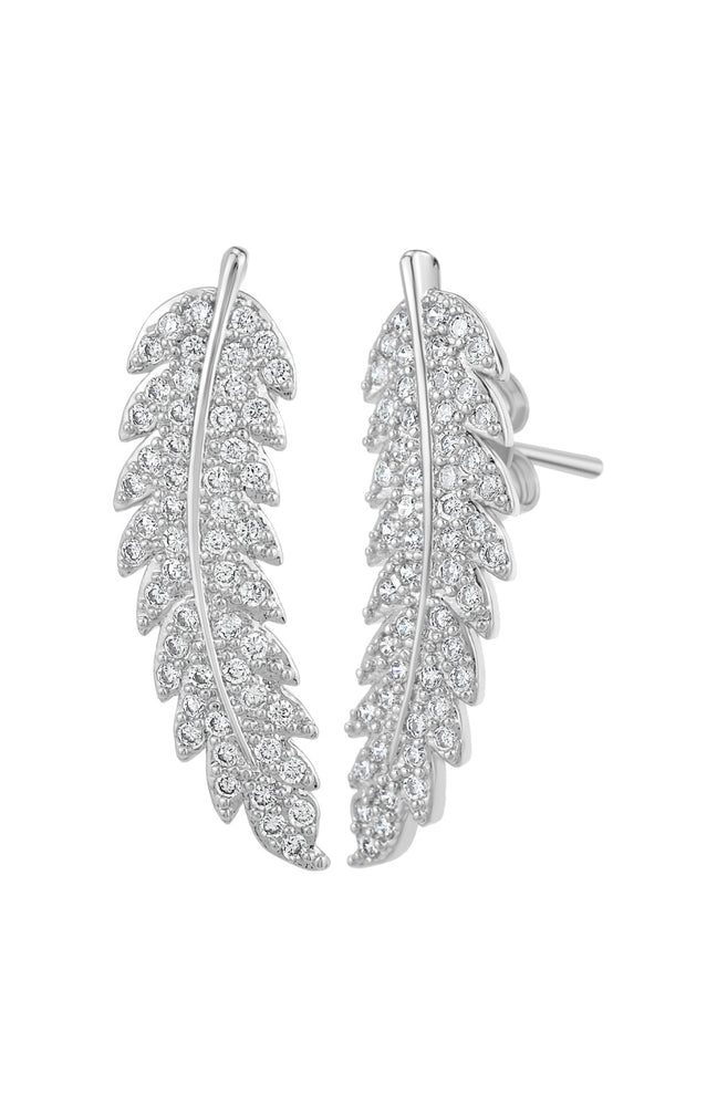 Boucles d'oreilles plumes - Laiton & cristaux - Argenté