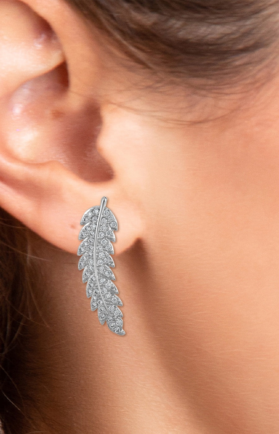 Boucles d'oreilles plumes - Laiton & cristaux - Argenté