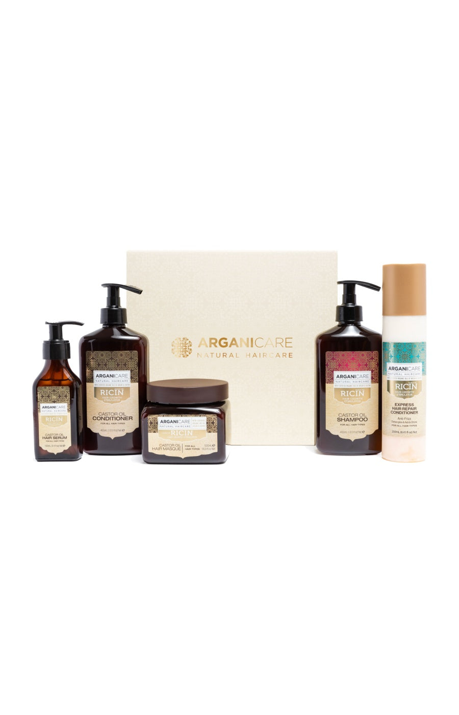 Coffret accélérateur de croissance - Ricin bio - Tous types de cheveux - 5 produits - Arganicare - Beauté Privée
