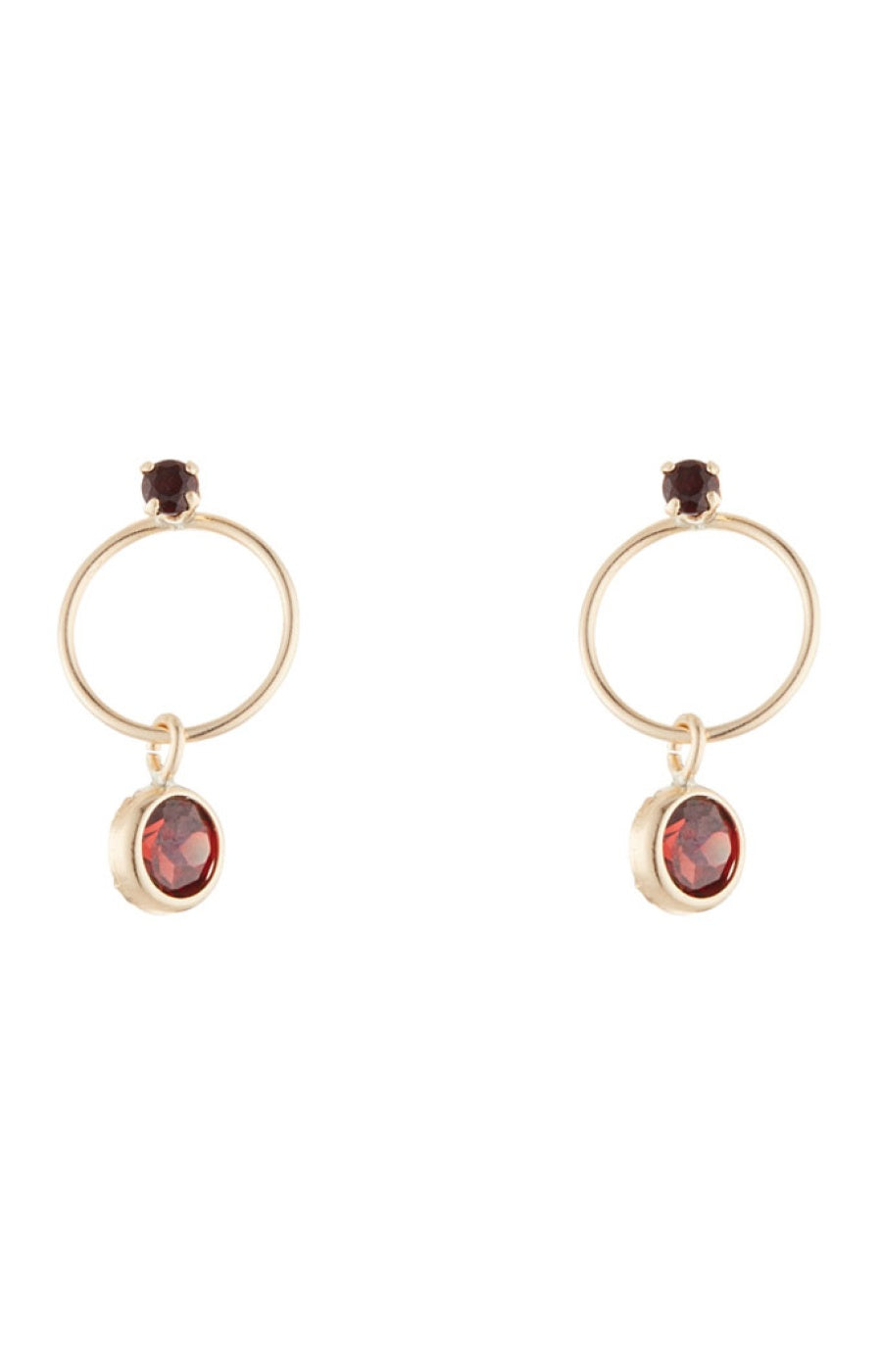 Boucles d'oreille Anneau de Grenat - Or jaune 375/1000& grenat