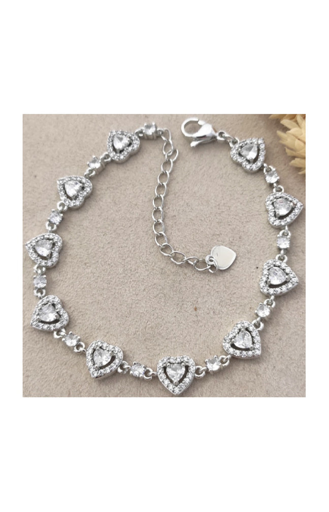 Bracelet cœur - Laiton plaqué rhodium & zircon