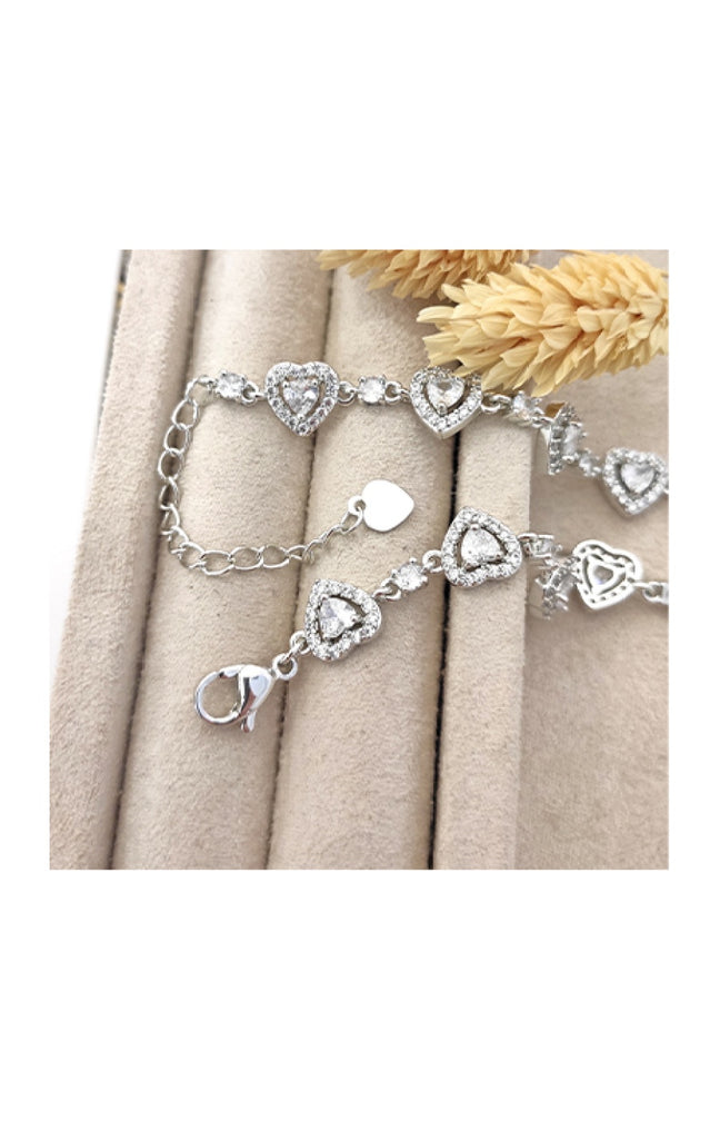 Bracelet cœur - Laiton plaqué rhodium & zircon