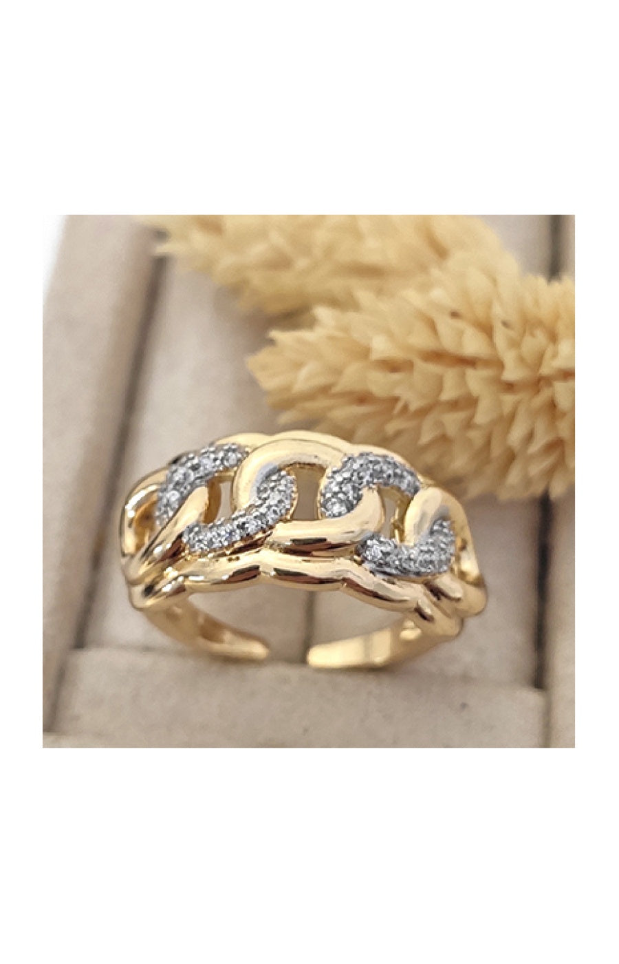Bague ajustable - Laiton plaqué or & zircon