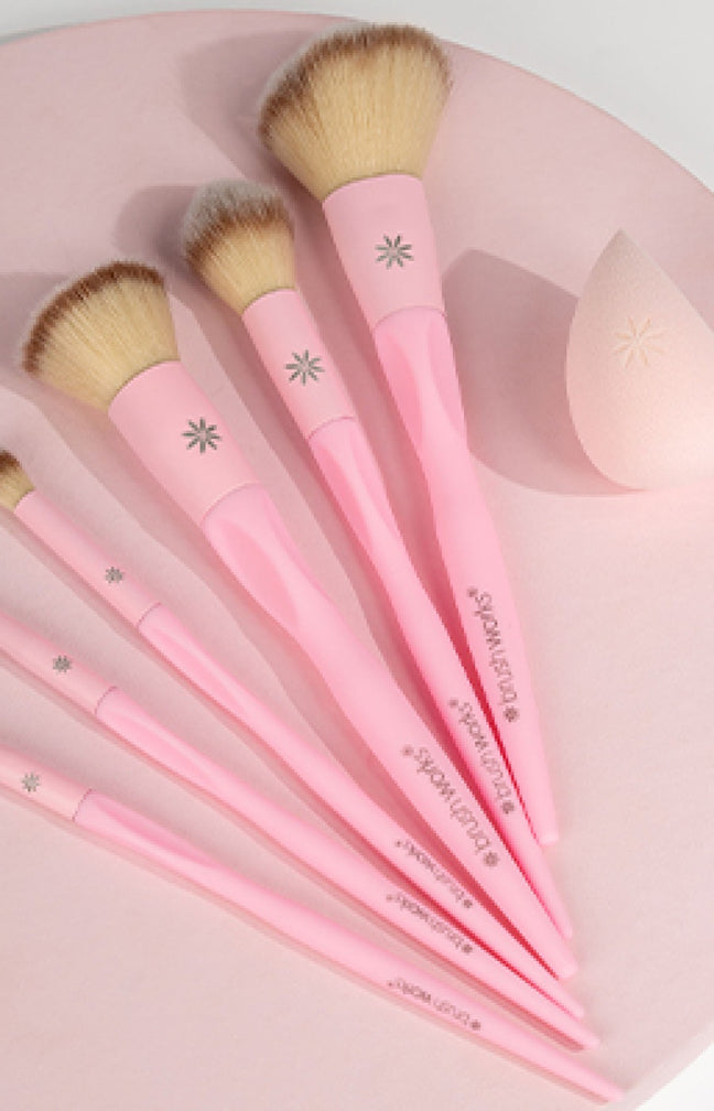 Coffret de pinceaux & éponge blender - Teint & yeux - Rose - 7 accessoires