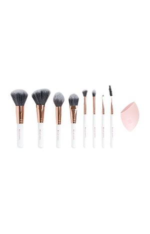 Coffret de pinceaux & éponge blender - Teint & yeux - Blanc - 9 produits
