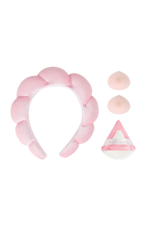 Coffret serre-tête & houppettes - Cheveux & visage - Rose - 5 accessoires