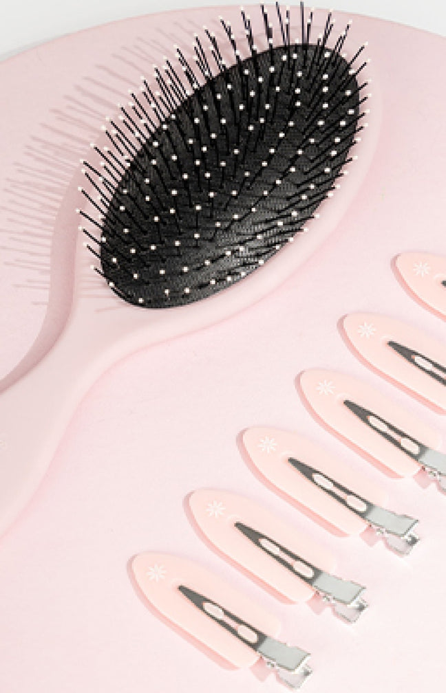Brosse démêlante & pinces anti-marques - Cheveux - Rose - 7 produits