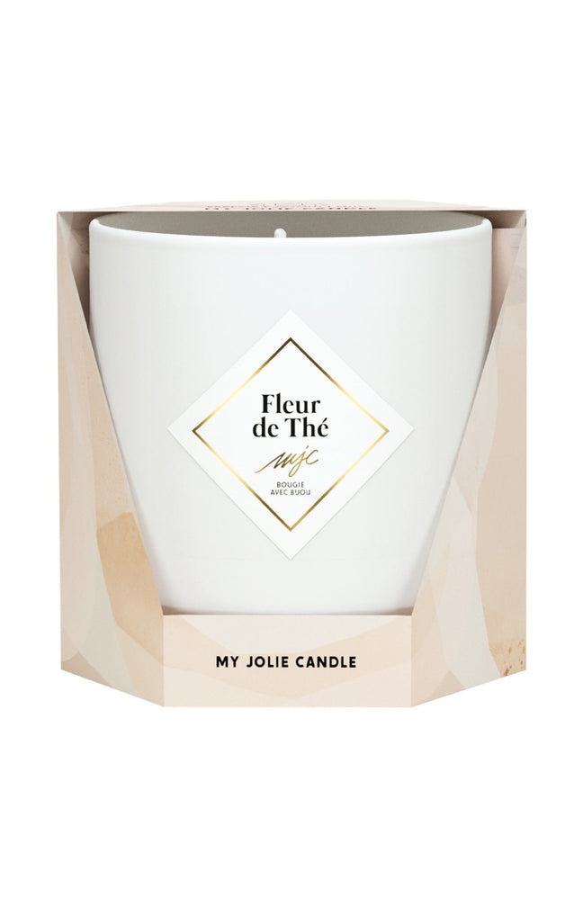 Bougie parfumée - Fleur de thé - Collier acier inoxydable doré & beige - 200 g