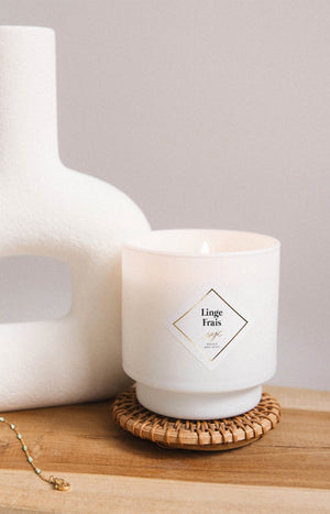Bougie parfumée - Linge frais - Collier acier inoxydable doré & beige - 200 g