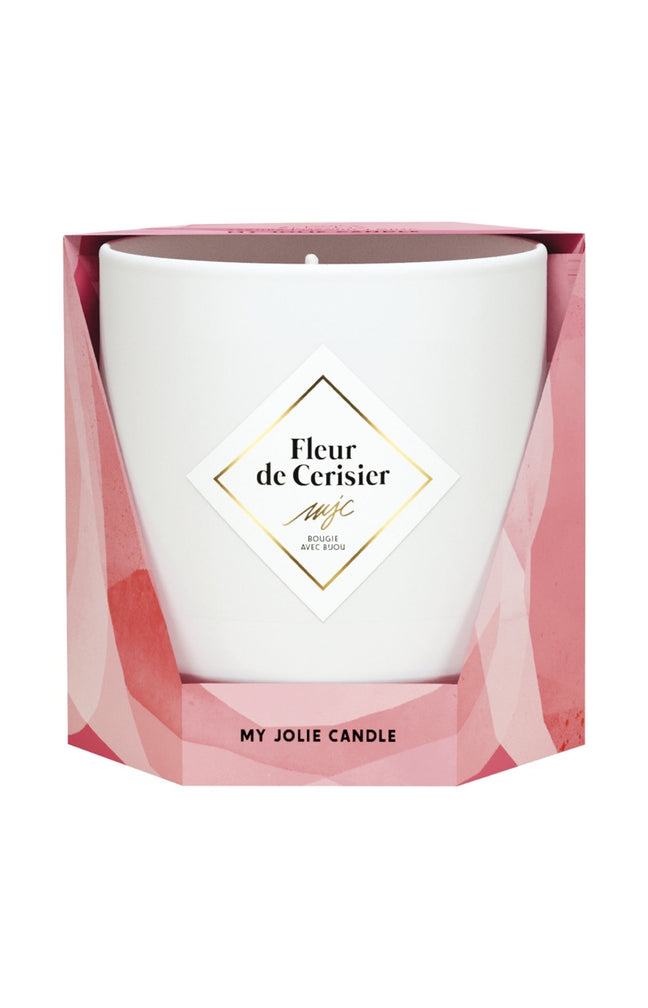 Bougie parfumée - Fleur de cerisier - Collier acier inoxydable doré & beige - 200 g