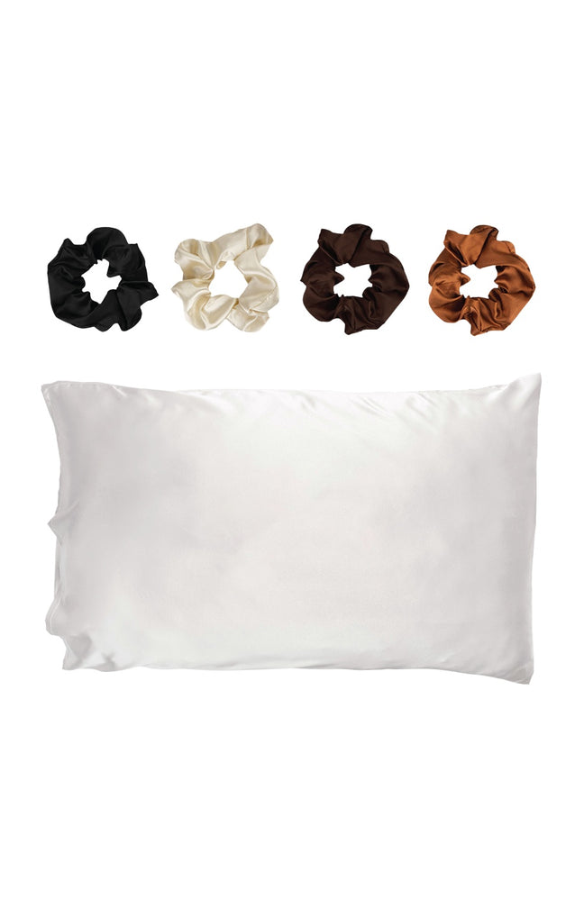 Taie d'oreiller & chouchous - Satin - 5 produits-Blanc