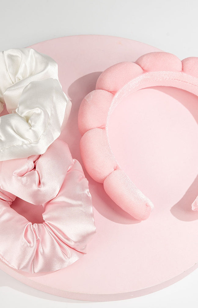 Kit serre tête & chouchous - Rose & blanc - Cheveux