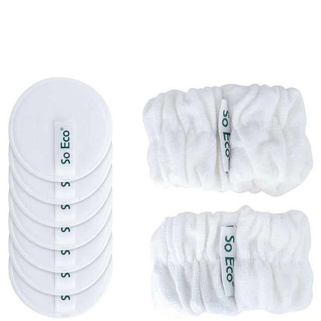 Kit skincare routine - Cotons réutilisables & bracelets microfibres - Visage - 9 produits