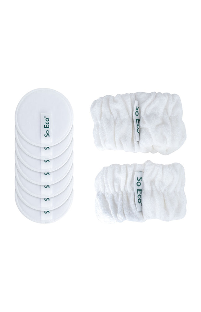 Kit skincare routine - Cotons réutilisables & bracelets microfibres - Visage - 9 produits