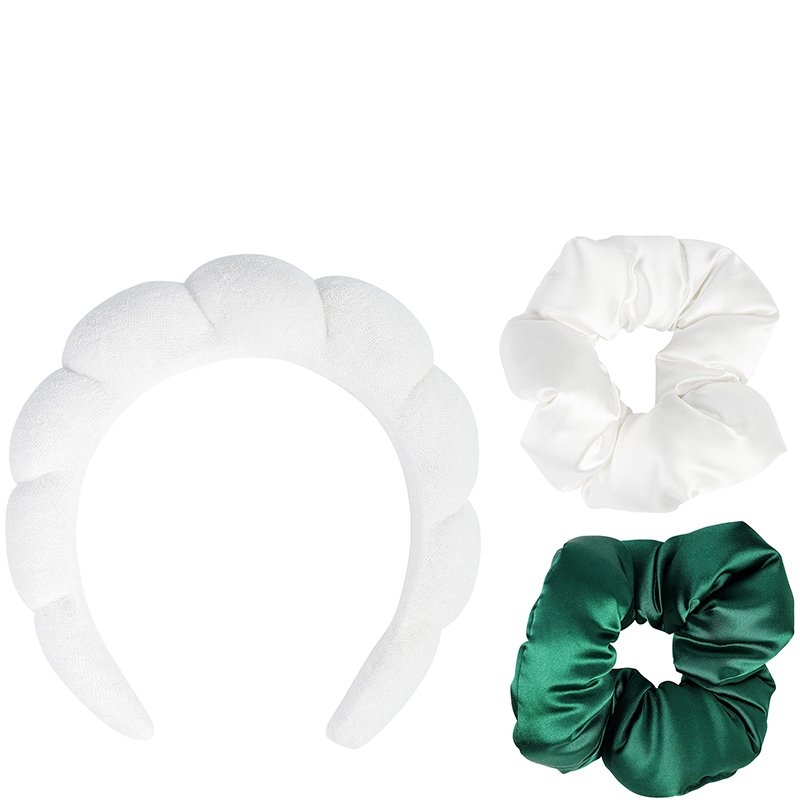 Kit accessoires cheveux - Serre tête & chouchous - Vert & blanc - 3 produits