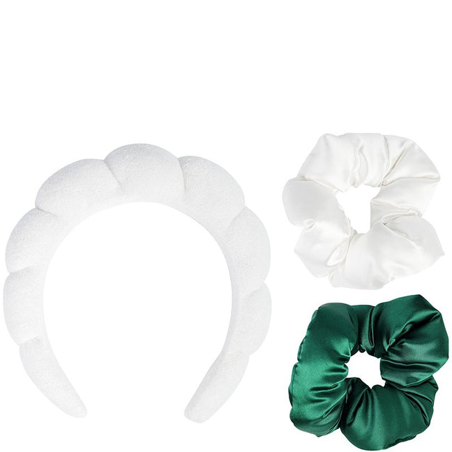 Kit accessoires cheveux - Serre tête & chouchous - Vert & blanc - 3 produits