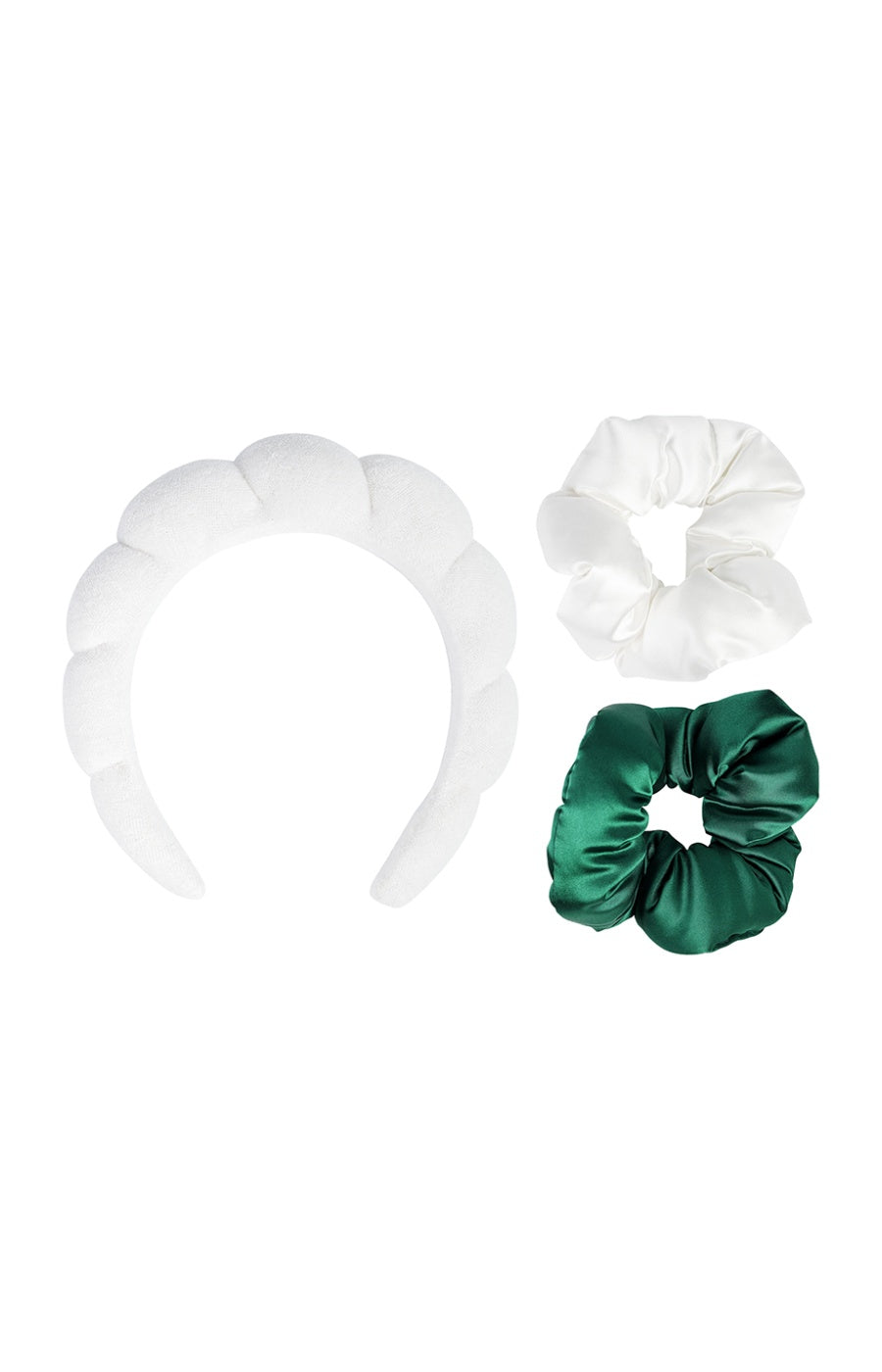 Kit accessoires cheveux - Serre tête & chouchous - Vert & blanc - 3 produits