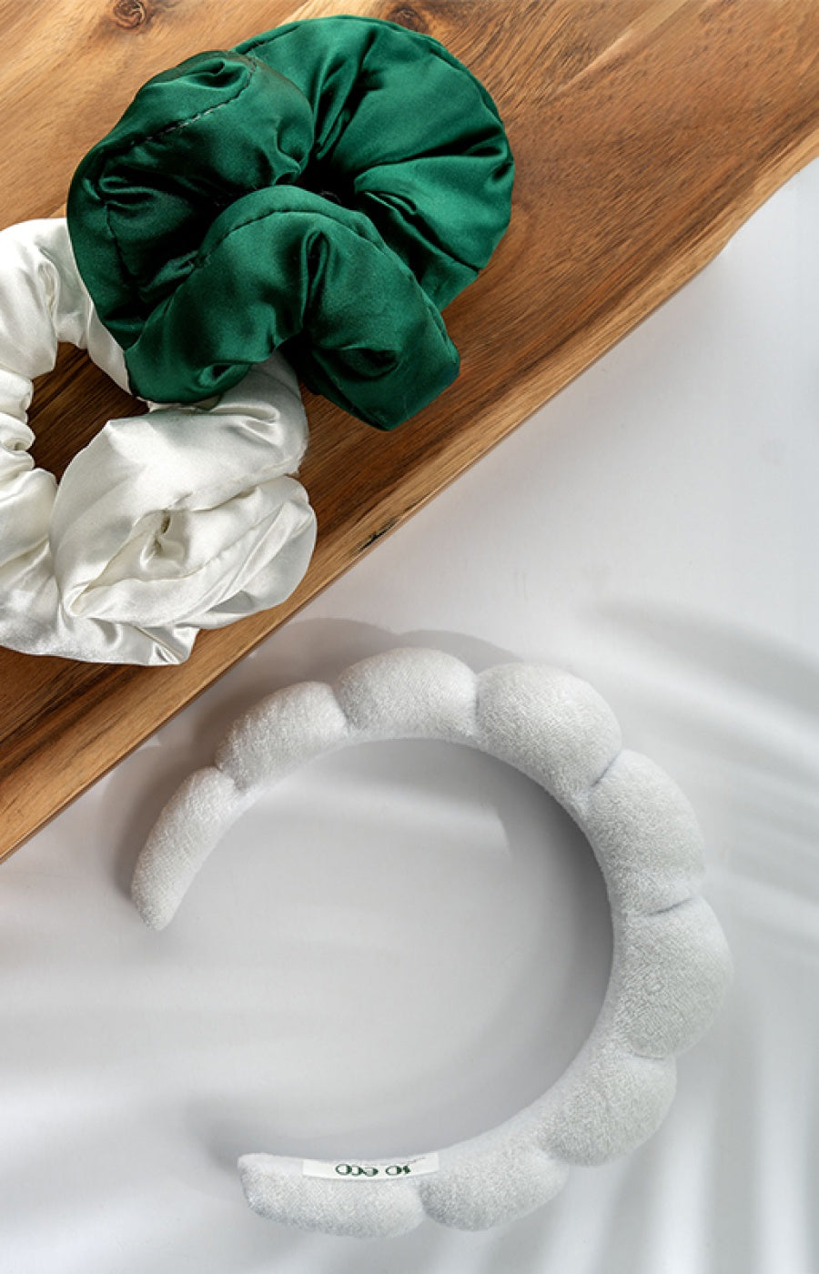 Kit accessoires cheveux - Serre tête & chouchous - Vert & blanc - 3 produits