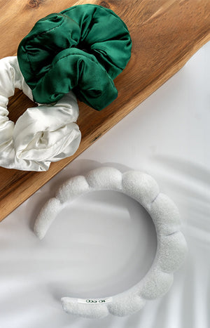 Kit accessoires cheveux - Serre tête & chouchous - Vert & blanc - 3 produits