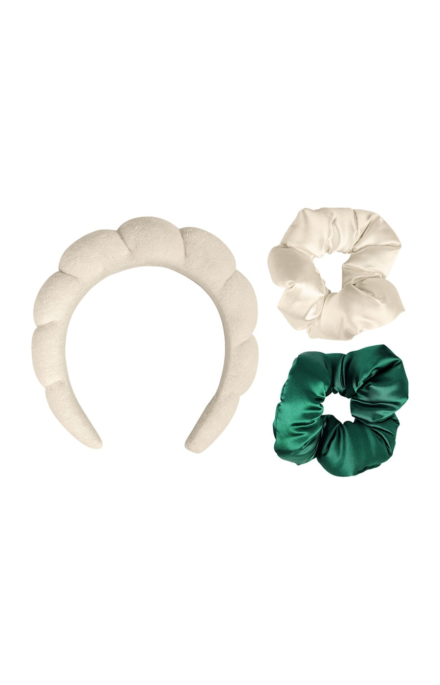 Kit accessoires cheveux - Serre tête & chouchous - Vert & beige - 3 produits