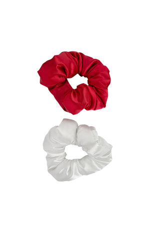 Lot de 2 chouchous en satin - Rouge & blanc - Cheveux