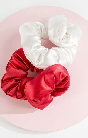 Lot de 2 chouchous en satin - Rouge & blanc - Cheveux
