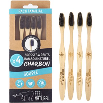 Lot brosses à dents - Charbon - 3 + 1 offerte