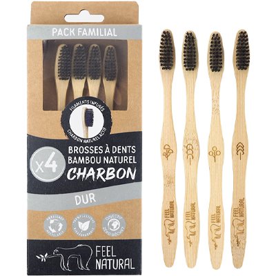 Lot brosses à dents Charbon - Dur - 3 + 1 offert