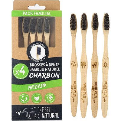 Lot brosses à dents charbon -Medium - 3 + 1 offerte