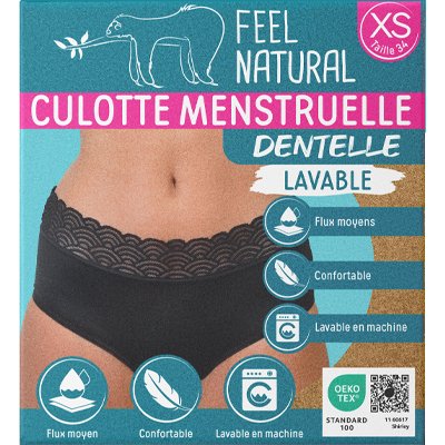 Pack de 3 culottes menstruelles - Dentelle - 1 + 2 offertes -Noir
