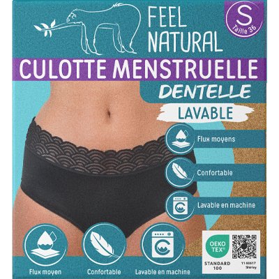 Pack de 3 culottes menstruelles - Dentelle - 1 + 2 offertes -Noir