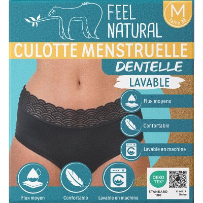 Pack de 3 culottes menstruelles - Dentelle - 1 + 2 offertes -Noir