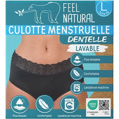 Pack de 3 culottes menstruelles - Dentelle - 1 + 2 offertes -Noir