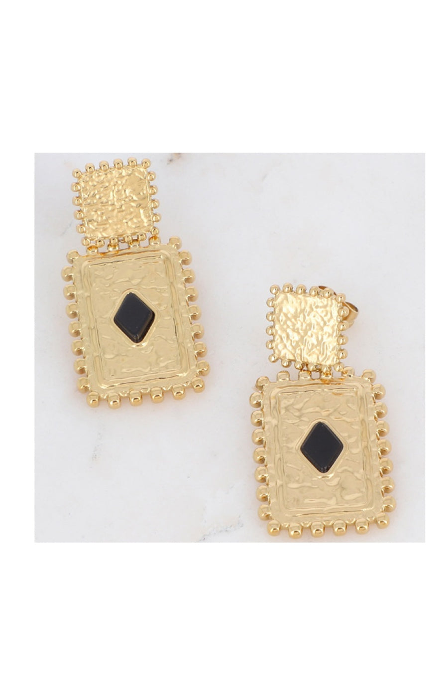 Boucles d'oreilles Cardi - Acier inoxydable doré & onyx