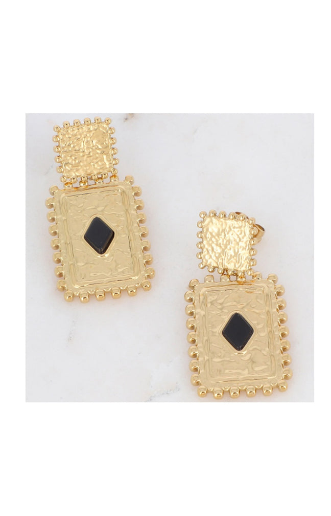 Boucles d'oreilles Cardi - Acier inoxydable doré & onyx