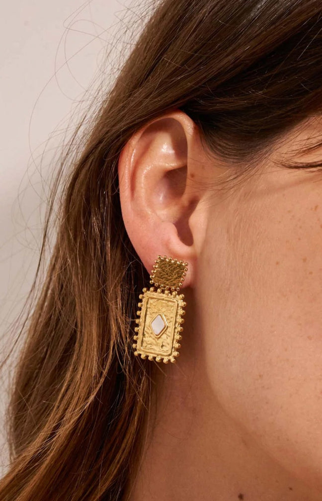 Boucles d'oreilles Cardi - Acier inoxydable doré & onyx