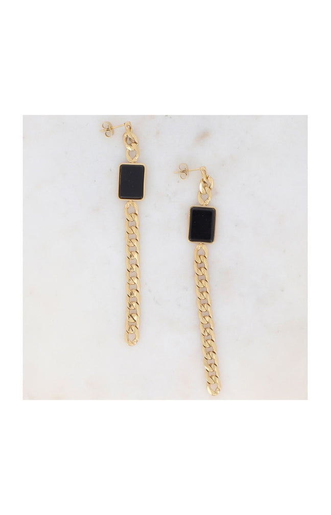 Boucles d'oreilles Eléa - Acier inoxydable doré & onyx