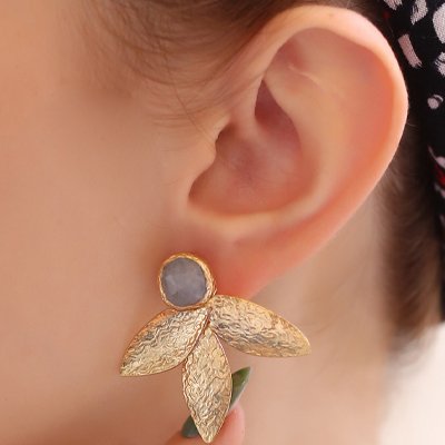 Boucles d'oreilles - Laiton plaqué or & pierre de lune