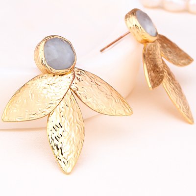 Boucles d'oreilles - Laiton plaqué or & pierre de lune