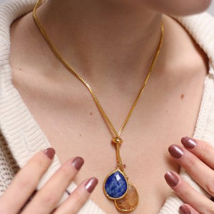 Collier - Laiton plaqué or, lapis & citrine