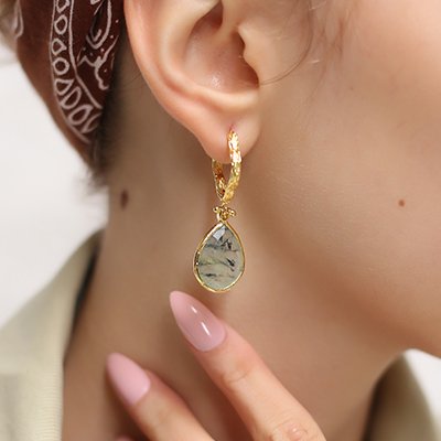 Boucles d'oreilles - Laiton plaqué or & prehnite