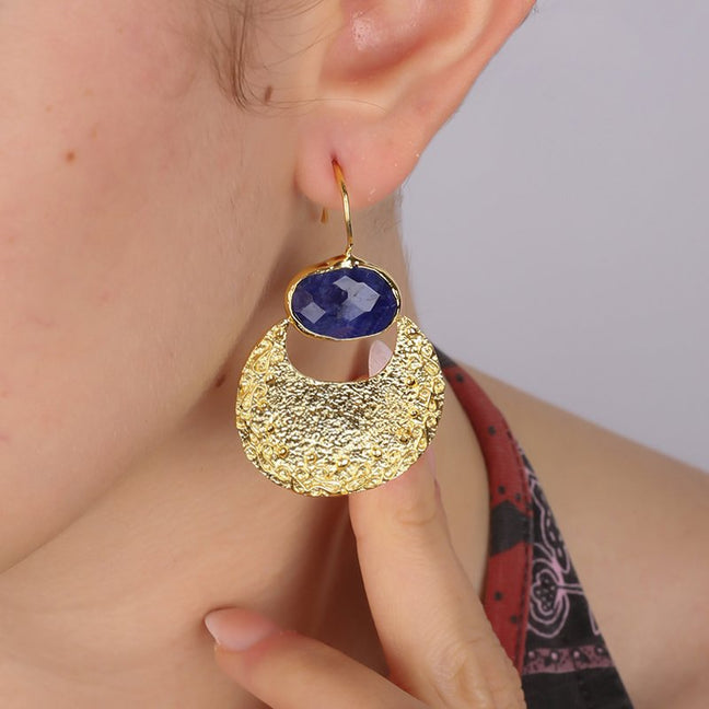 Boucles d'oreilles - Laiton plaqué or & saphir