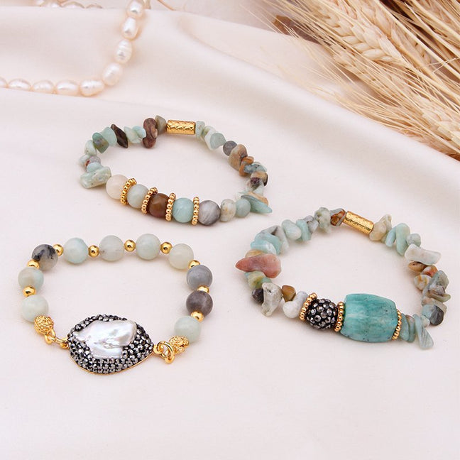 Bracelet - Laiton plaque or & amazonite