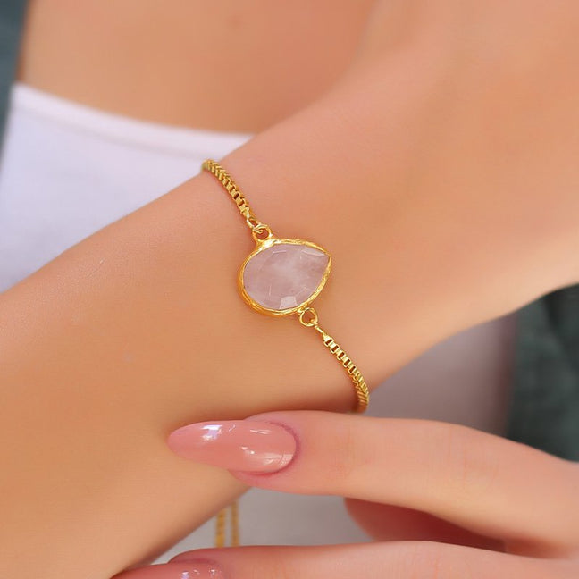 Bracelet - Laiton plaqué or & quartz