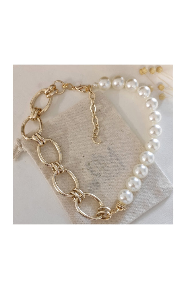 Collier chaîne - Laiton plaqué or & perles