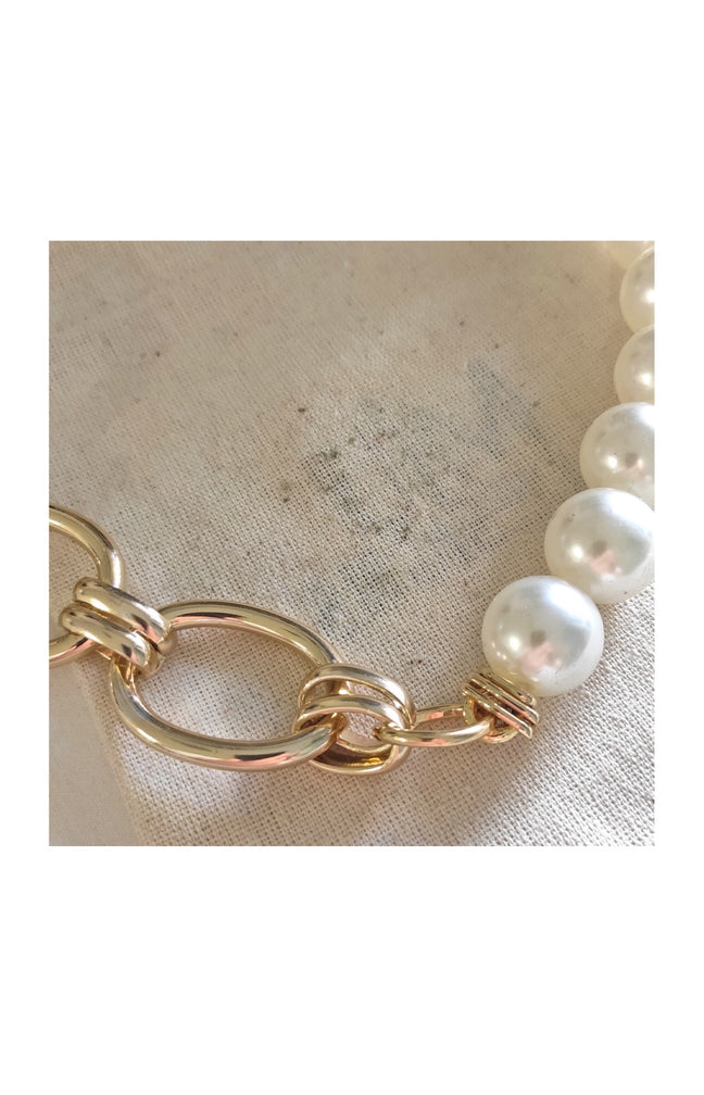 Collier chaîne - Laiton plaqué or & perles